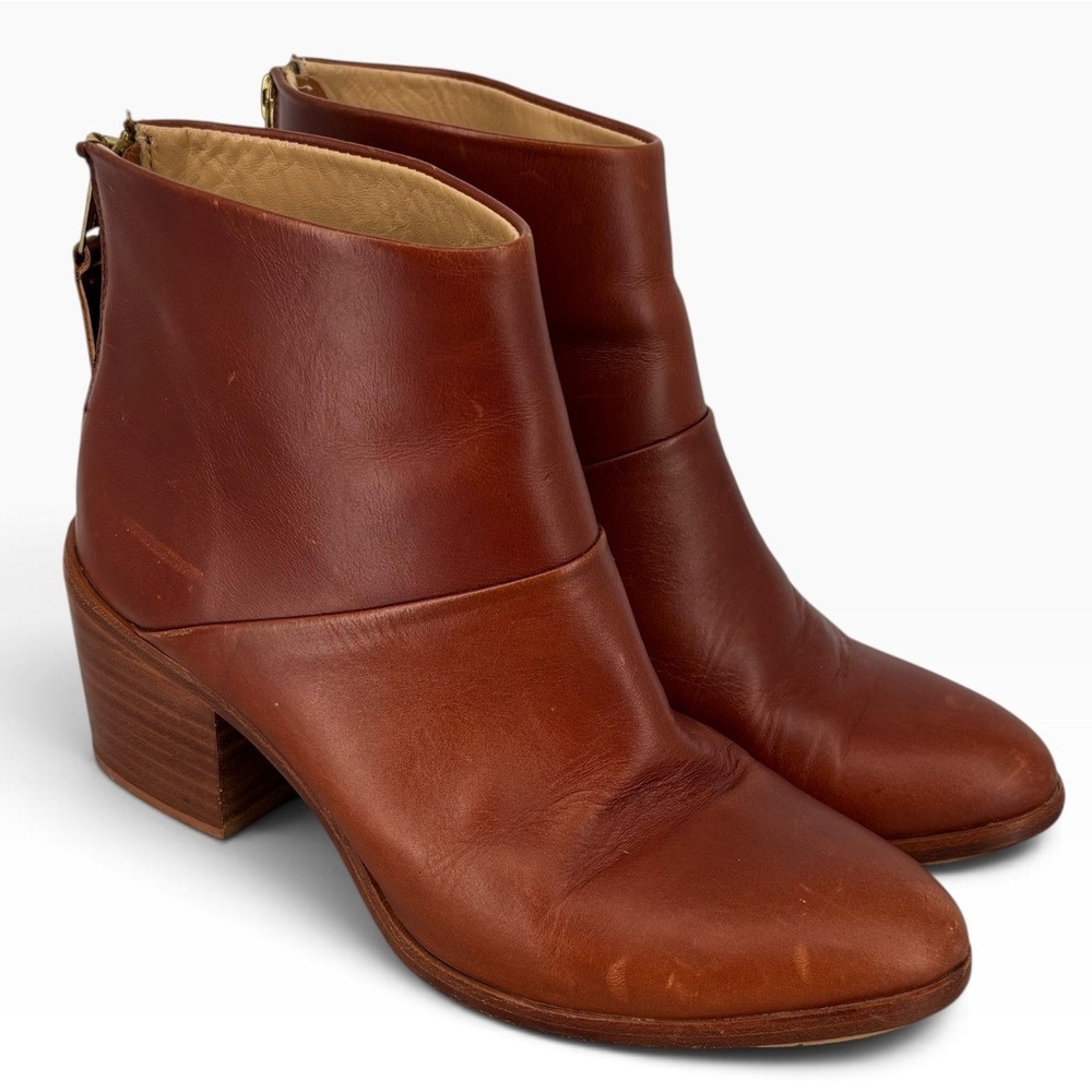 Nisolo Dari Bootie Womens 7.5 Cognac Leather Stacked Block Heel Western Boho